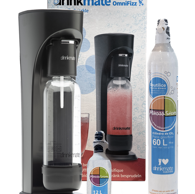Combo Máquina negra para hacer agua con gas y gaseosa + Cilindro de repuesto