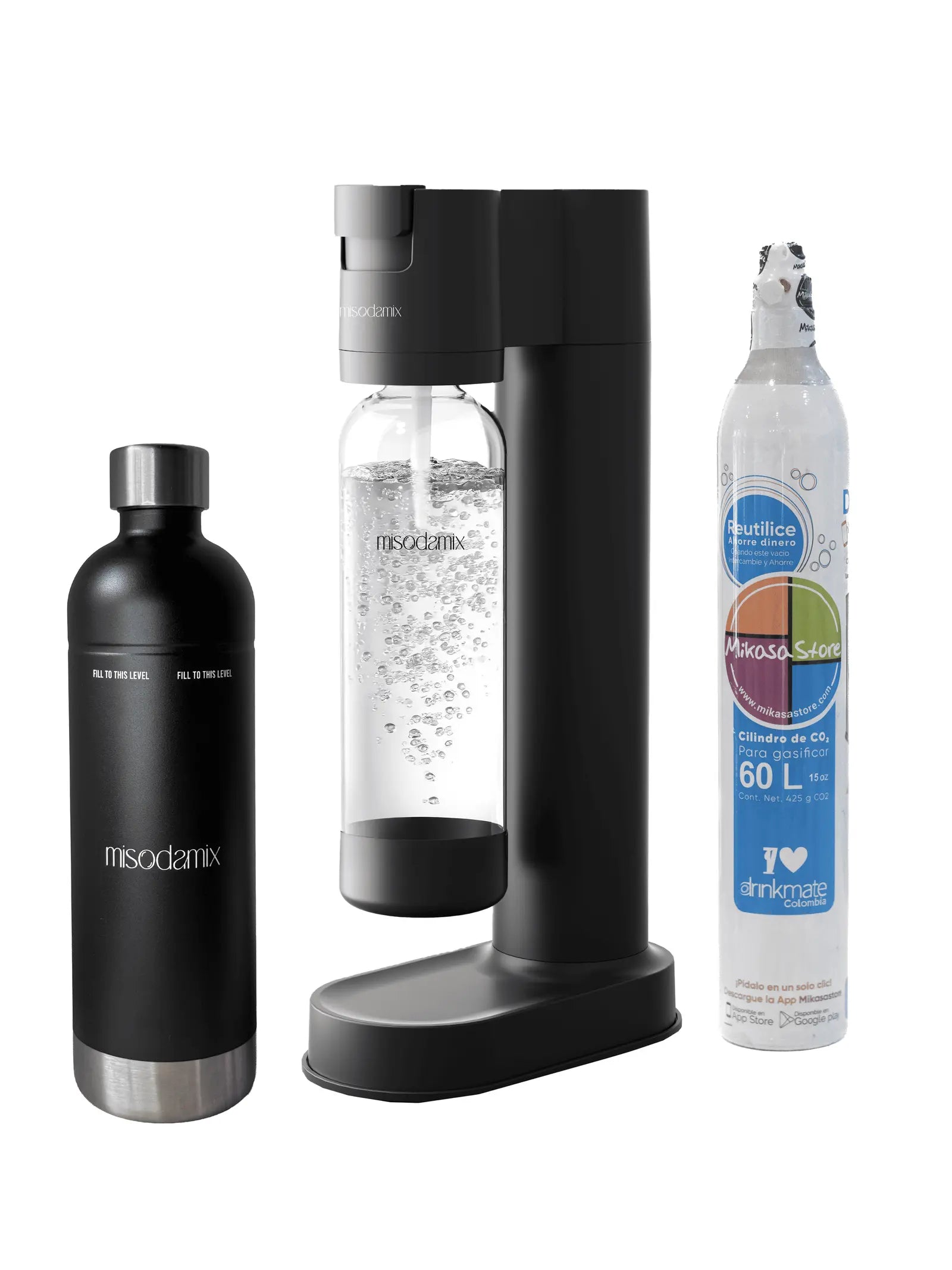 Combo Máquina gasificadora de agua MISODAMIX FIZZY+ Botella Acero Inoxidable