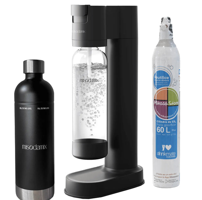 Combo Máquina gasificadora de agua MISODAMIX FIZZY+ Botella Acero Inoxidable