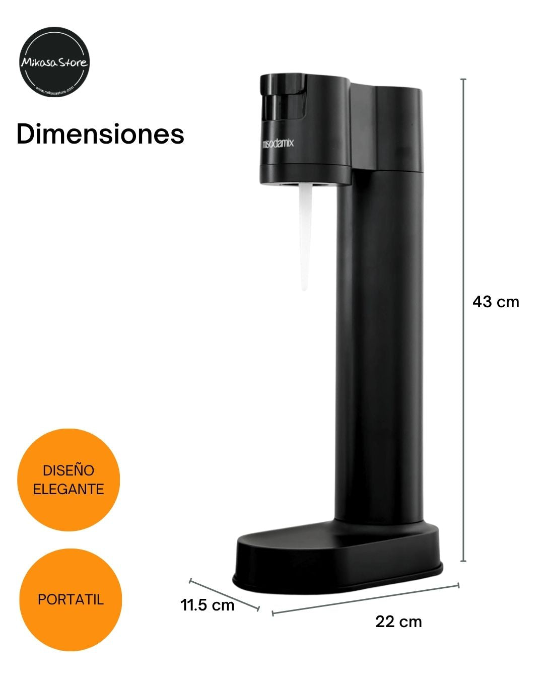 Combo Máquina gasificadora de agua MISODAMIX FIZZY Negra+ Botella 1Litro