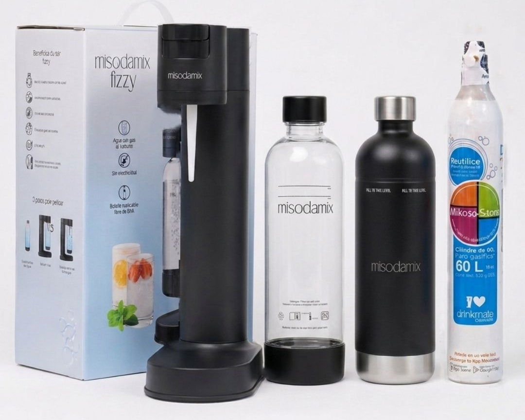 Combo Máquina gasificadora de agua MISODAMIX FIZZY+ Botella Acero Inoxidable