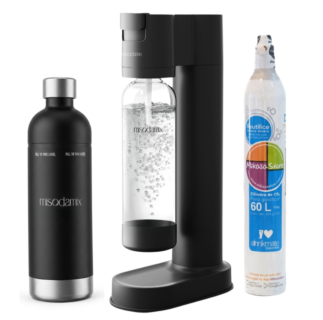 Combo Máquina gasificadora de agua MISODAMIX FIZZY+ Botella Acero Inoxidable