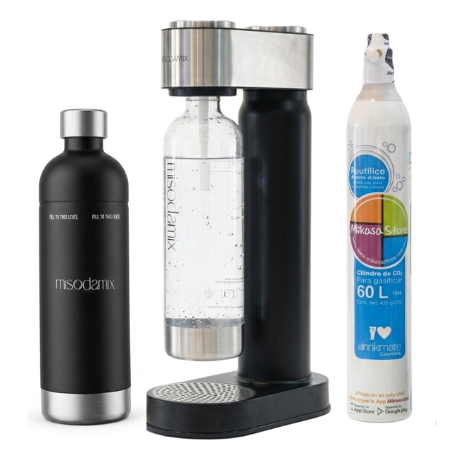 Combo Máquina gasificadora de agua MISODAMIX + Botella Acero Inoxidable
