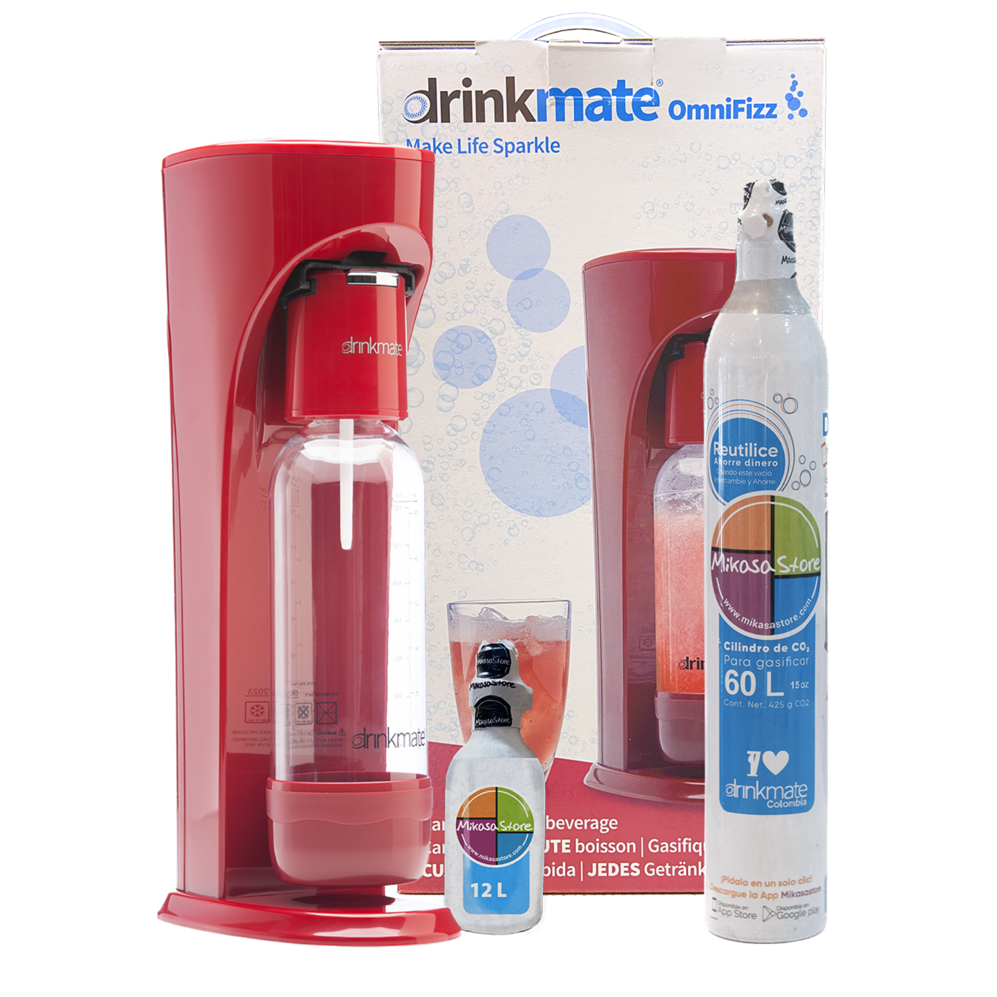 Combo Máquina Roja para hacer agua con gas y gaseosa + Cilindro de repuesto